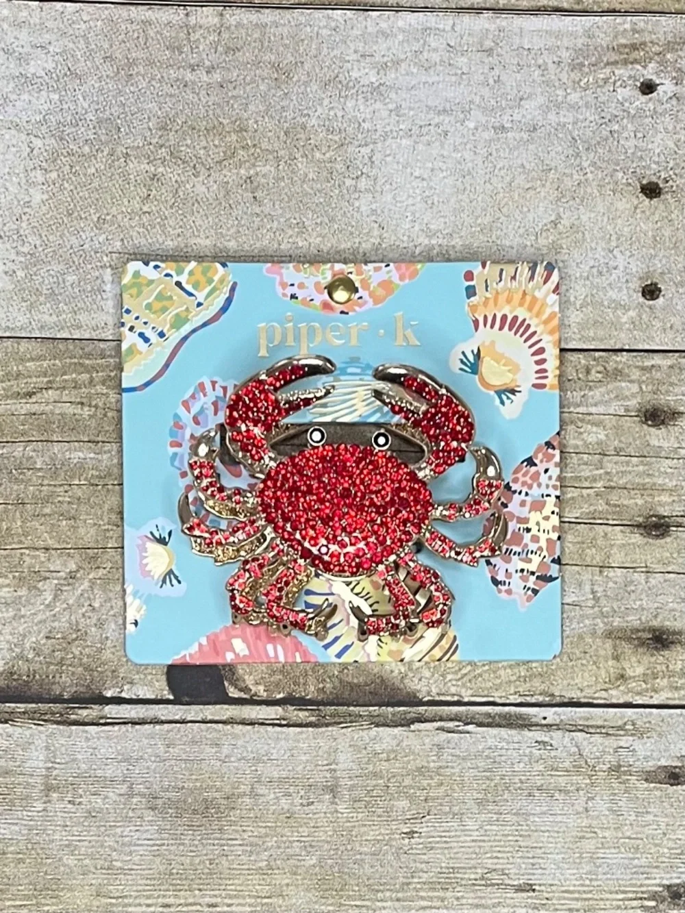 Piper K Crab Theme Red & Gold Faux Gem Hair Clip